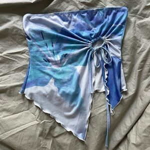 Blue and White Ruched Tube Top